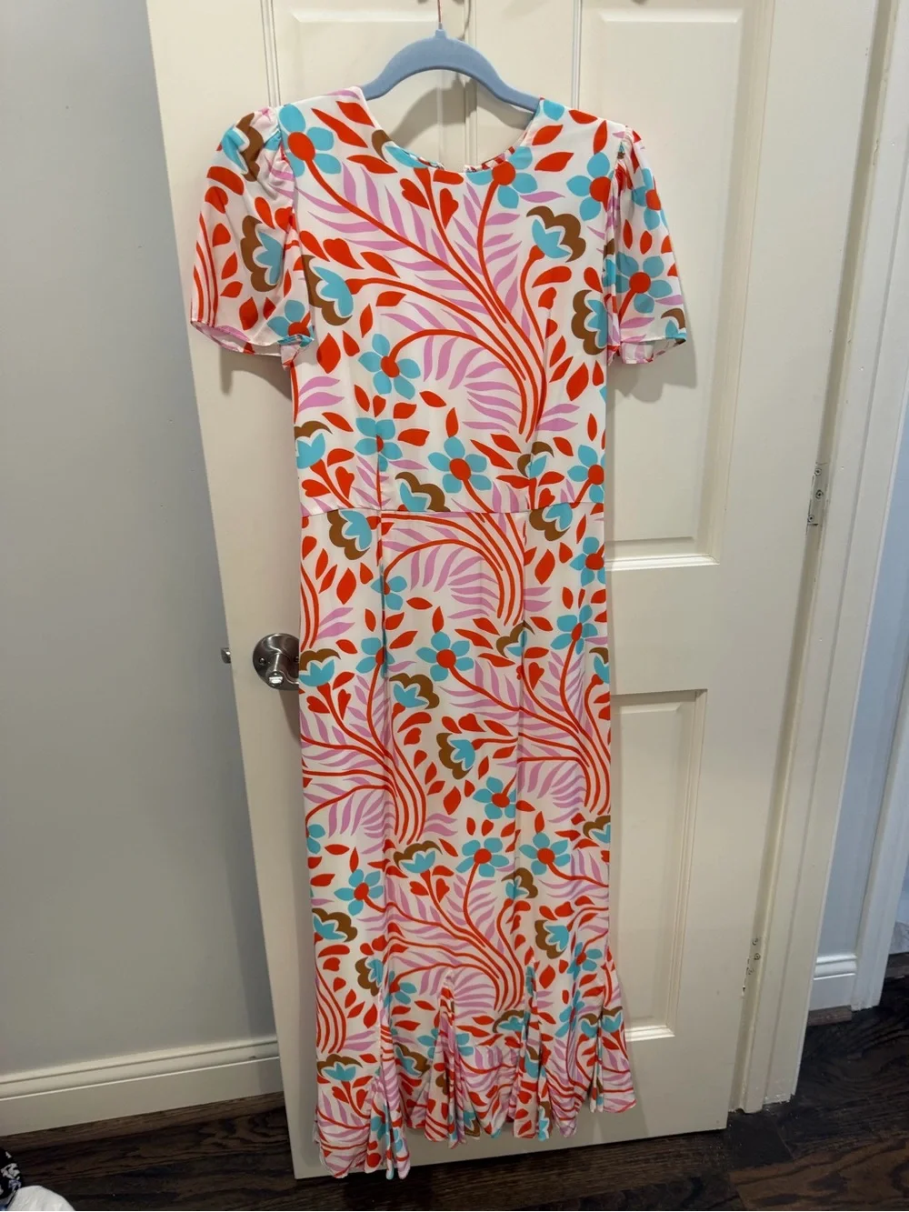 RHODE White Maxi Dress with Coral, Turquoise & Pink Botanical Print